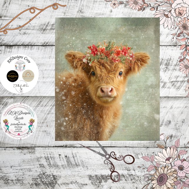 Dekoupage Highland Calf Winter Handgeschriebenes S Seidenpapier (Von Creator hochgeladen)