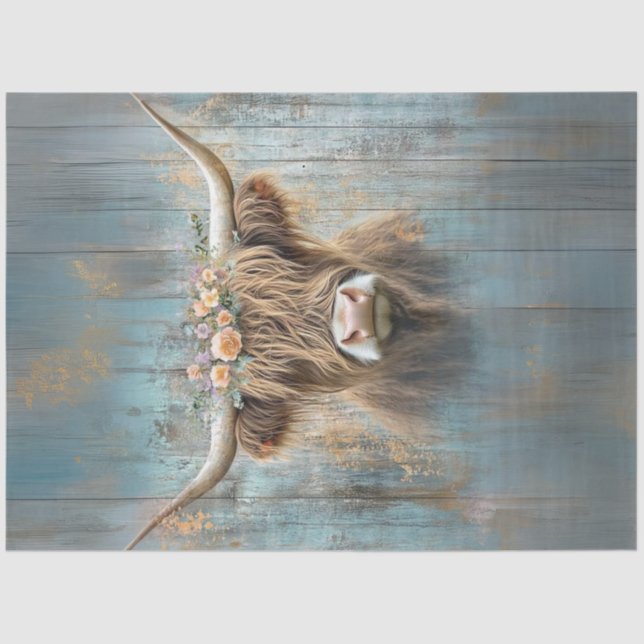 Dekoupage Highland Cow Bauernstil Seidenpapier (Vorderseite)