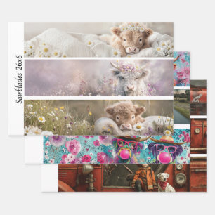 Dekoupage Highland Kalb Florale Handsäge Designs Geschenkpapier Set