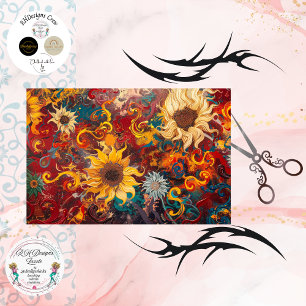 Dekoupage-Hintergrund Wirbelnde Sonnenblume Abstra Seidenpapier