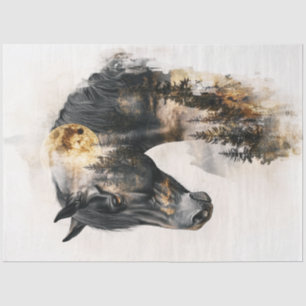 Dekoupage Horse Double Exposure Moonlit Forest Seidenpapier