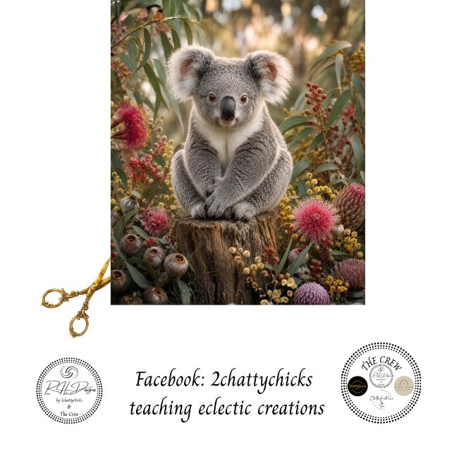 Dekoupage Koala Wildblumen auf Baumstumpf Botanisc Seidenpapier (Von Creator hochgeladen)