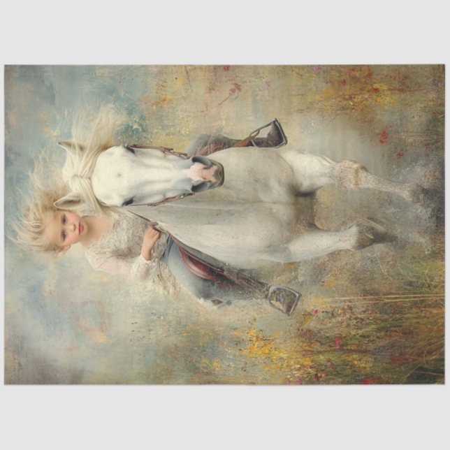 Dekoupage Little Girl White Horl Field Blume Seidenpapier (Vorderseite)