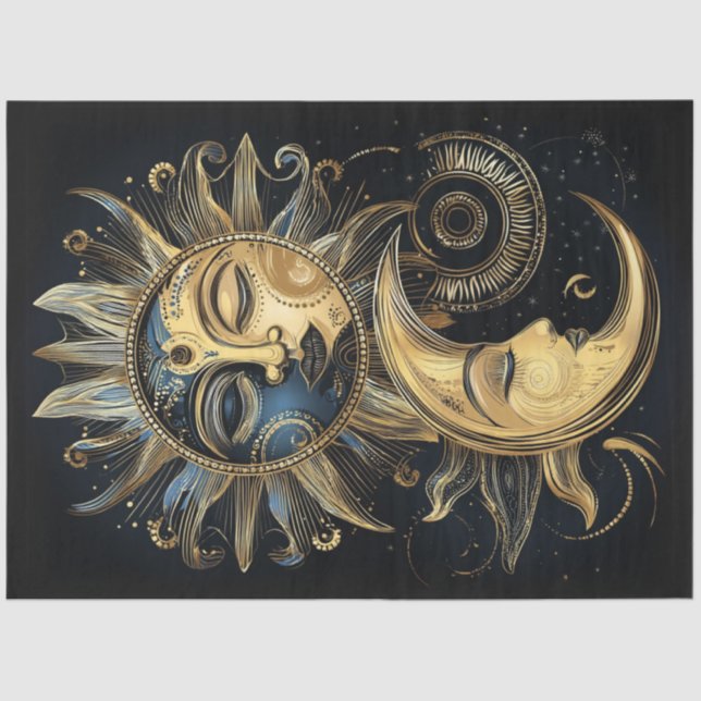 Dekoupage Magical Celestial Sun Crescent Moon Star Seidenpapier (Vorderseite)