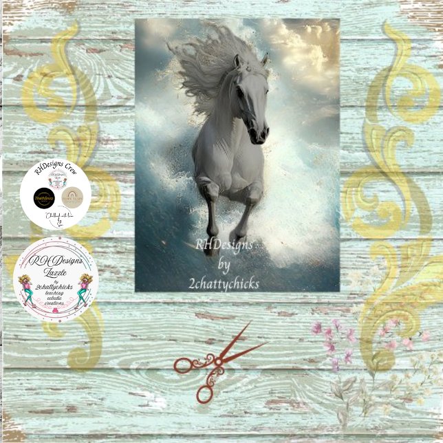 Dekoupage Majestic White Horse Aquamarine Gewässer Seidenpapier (Von Creator hochgeladen)