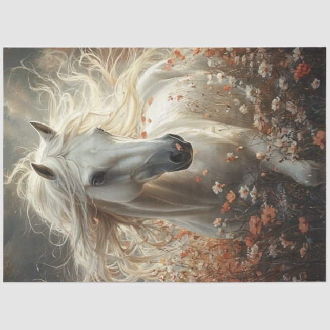 Dekoupage Majestic White Horse Field of Blume Seidenpapier (Vorderseite)