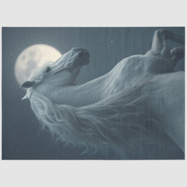Dekoupage Majestic White Horse Front of Moon Seidenpapier (Vorderseite)