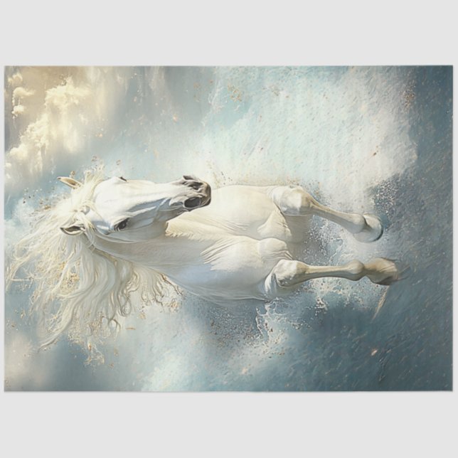 Dekoupage Majestic White Horse Galloping Ozean Seidenpapier (Vorderseite)