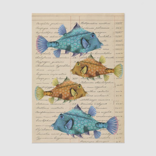 Dekoupage mit Vintage-Fischen Seidenpapier (Vorderseite)