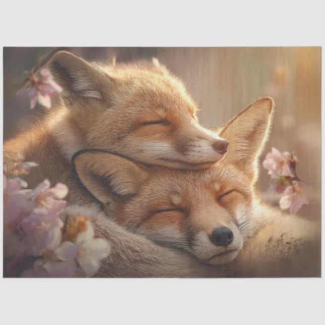 Dekoupage Mother Baby Fox Schlafen Forsest Seidenpapier (Vorderseite)