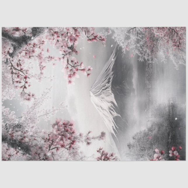 Dekoupage Mount Fuji's mit Kirschblüten & Lake Seidenpapier (Vorderseite)