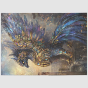 Dekoupage Mythical Griffon Bird Purples Blue Gold Seidenpapier