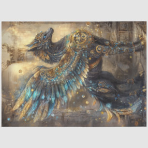 Dekoupage Mythical Griffon Wolf-Bird Gold Inlay Seidenpapier