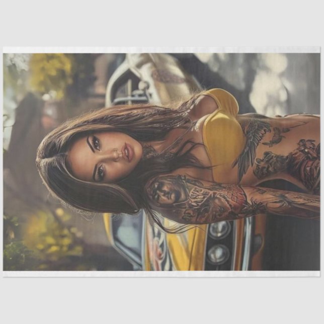 Dekoupage Nostalgic Muskel Auto Schöne Frauen Seidenpapier (Vorderseite)