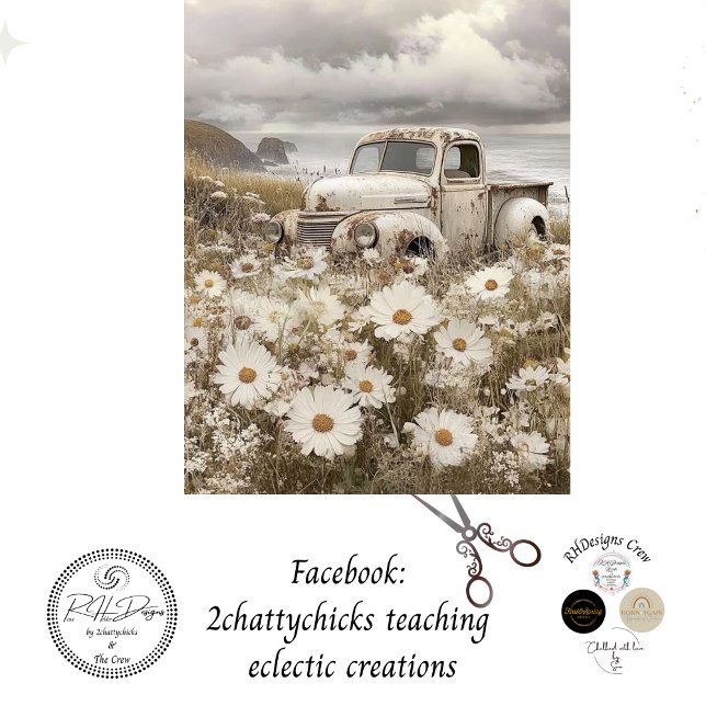 Dekoupage Nostalgic White Truck Field Daisies Seidenpapier (Von Creator hochgeladen)