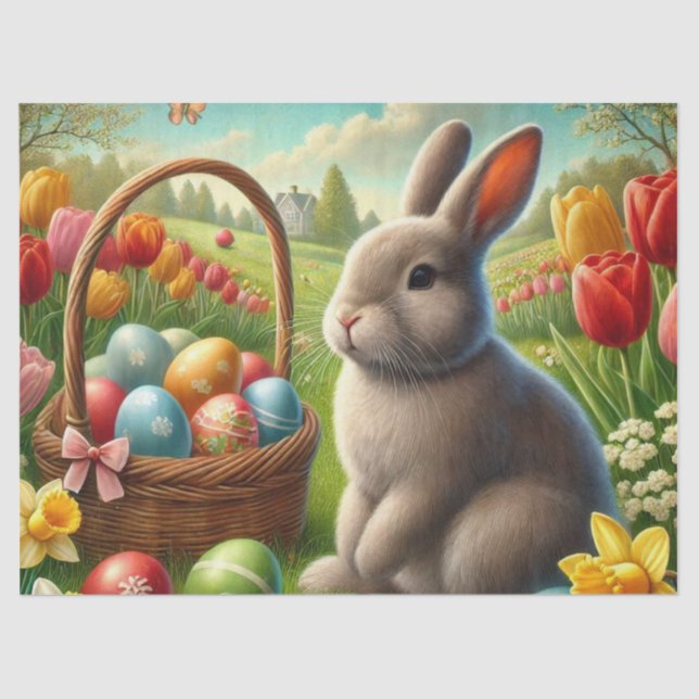 Dekoupage Oaster Bunny Rabbit Tissue Seidenpapier (Vorderseite)