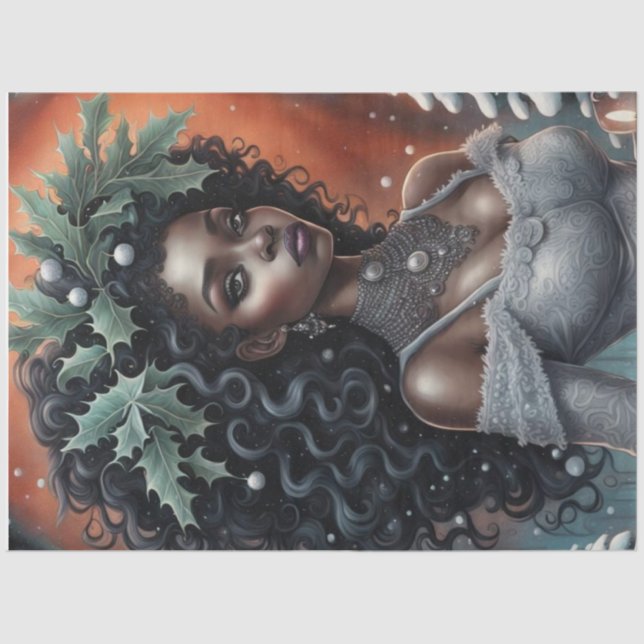 Dekoupage of African American Christmas Goddess Seidenpapier (Vorderseite)