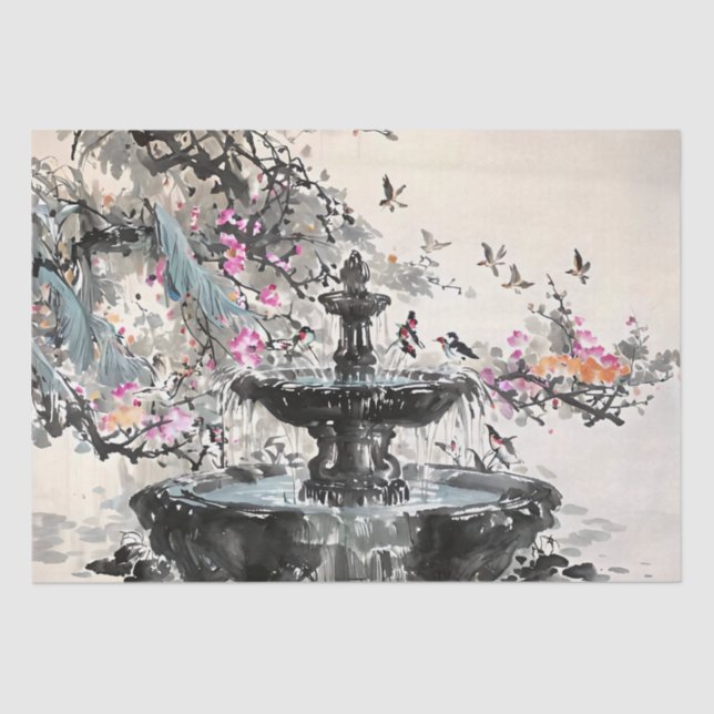 Dekoupage of Chinese Fountain Art Tinte Seidenpapier (Vorderseite)
