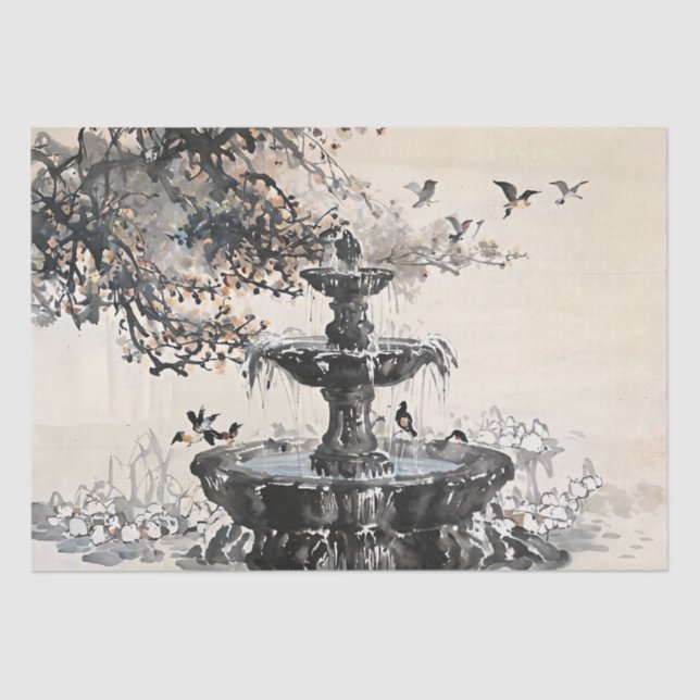 Dekoupage of Chinese Fountain Art Tinte Seidenpapier (Vorderseite)