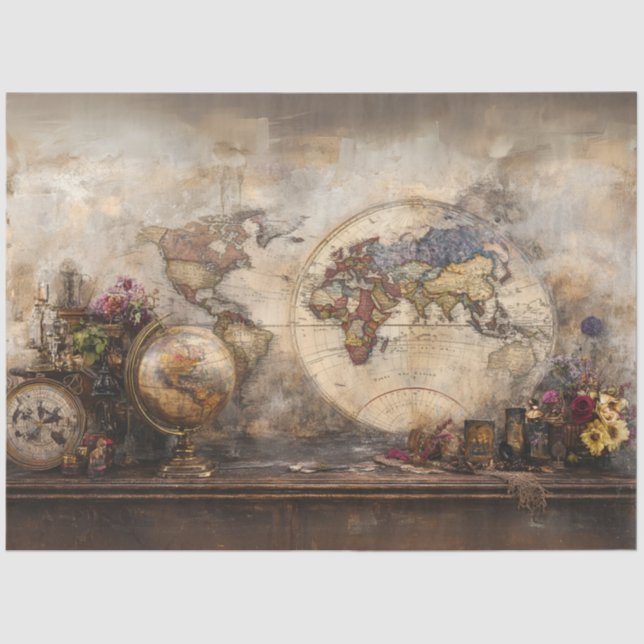 Dekoupage Old World Map Historische Erkundung Seidenpapier (Vorderseite)