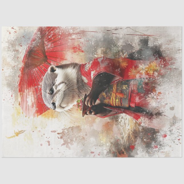 Dekoupage Otter Traditionelle japanische Kleidung Seidenpapier (Vorderseite)