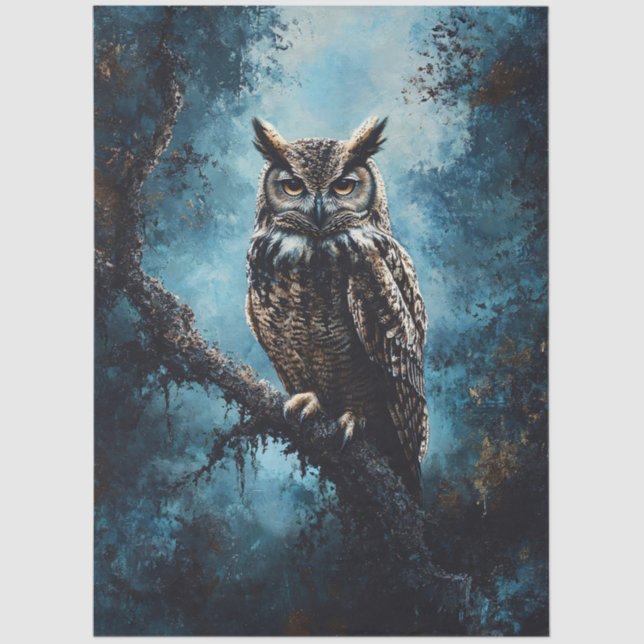 Dekoupage Owl auf Baumzweig Seidenpapier (Vorderseite)