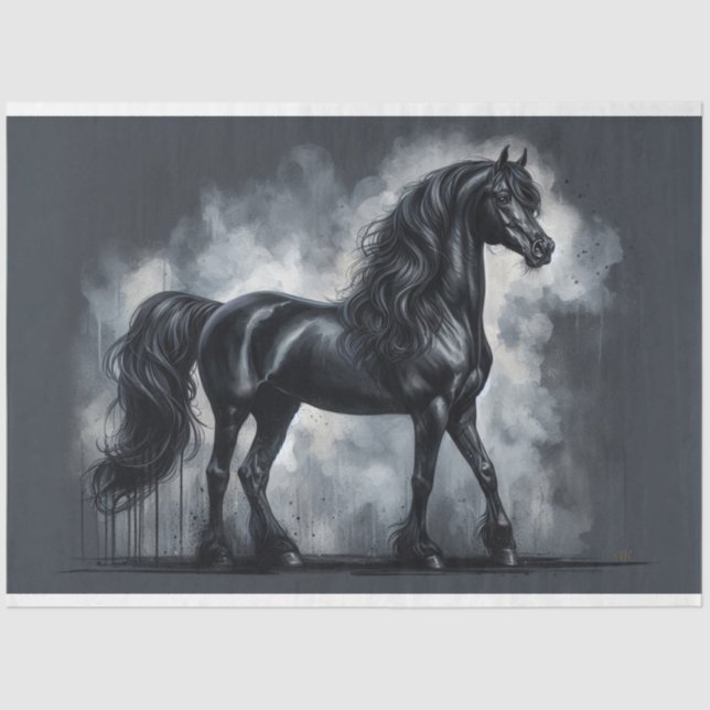 Dekoupage Paper "Black Arabian Horse" Seidenpapier (Vorderseite)