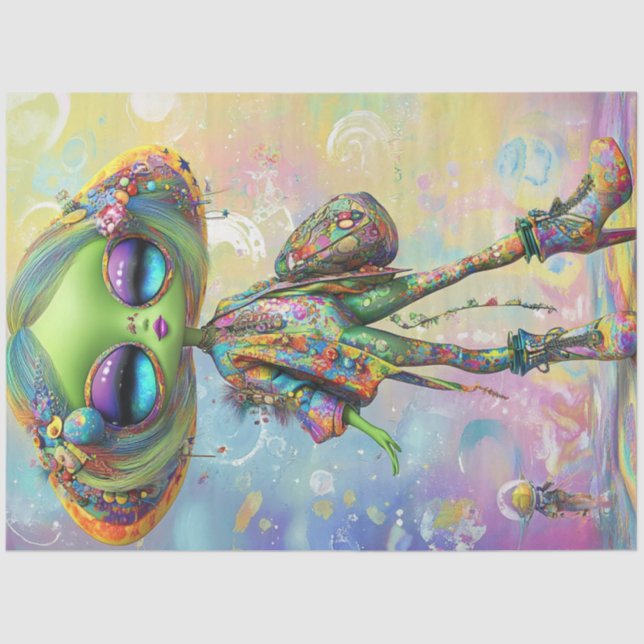 Dekoupage Psychedelic Fashion Girl Character Seidenpapier (Vorderseite)