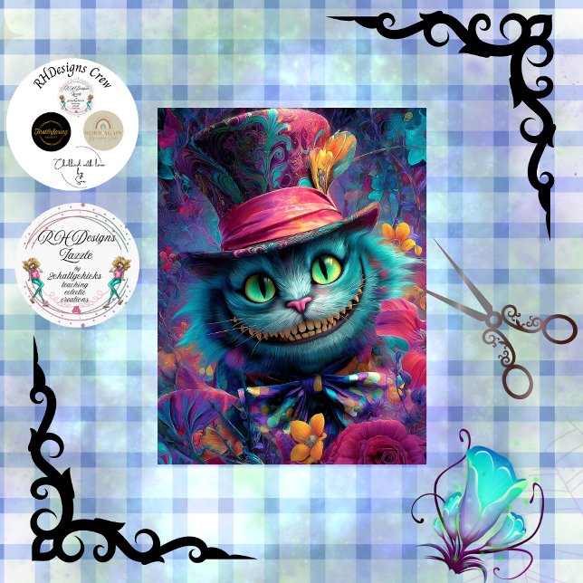 Dekoupage psychedelische Cheshire-Cat-Fantasie-Kun Seidenpapier (Von Creator hochgeladen)