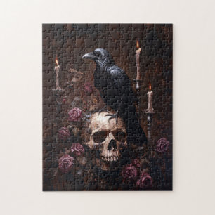 Dekoupage Raven auf Skull mit Kerzen Puzzle