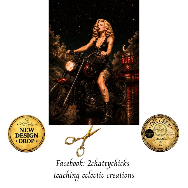 Dekoupage Ruby Mondlicht-Biker-Chick Seidenpapier (Von Creator hochgeladen)