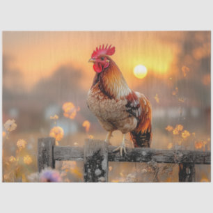 Dekoupage Rustic Farm Life Rooster auf Zaun Seidenpapier