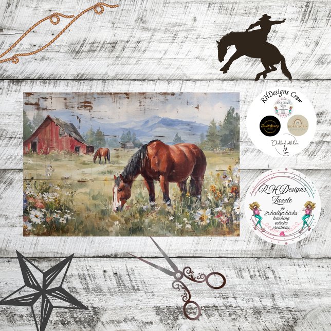 Dekoupage Rustic Horse Meadow Red Barn Land Seidenpapier (Von Creator hochgeladen)