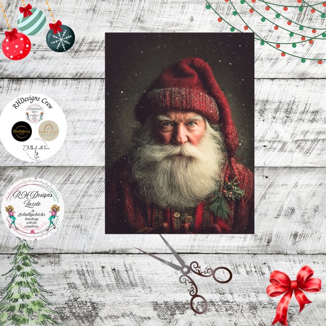 Dekoupage Rustikaler Weihnachtsmann Feiertagskunst Seidenpapier (Von Creator hochgeladen)