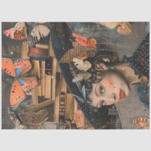 Dekoupage School Librarian Hat mit Büchern Seidenpapier