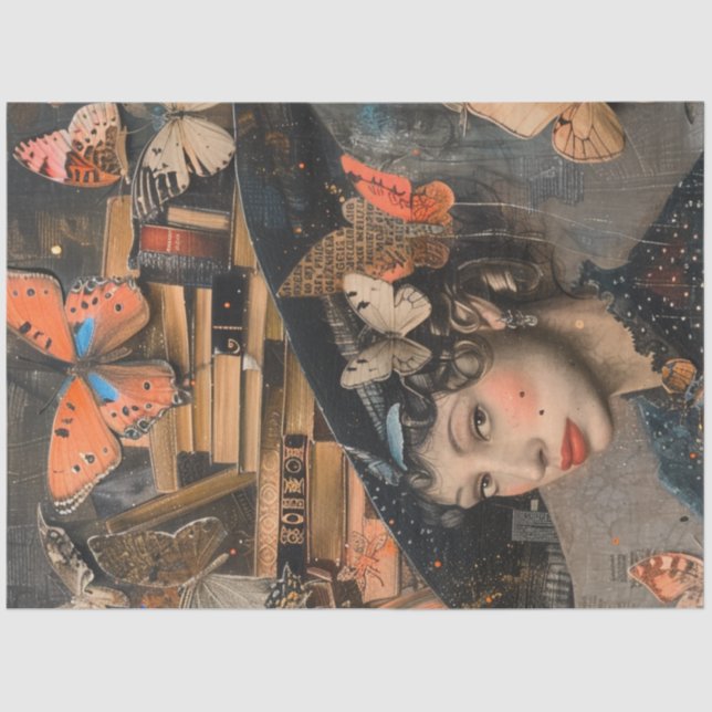 Dekoupage School Librarian Hat mit Büchern Seidenpapier (Vorderseite)