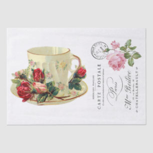 DEKOUPAGE-SEIDENTUCHPAPER: VINTAGE-TEETASSE UND FR SEIDENPAPIER