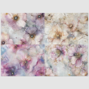 Dekoupage Set von 4 Blumendesigns Pastellfarben Seidenpapier