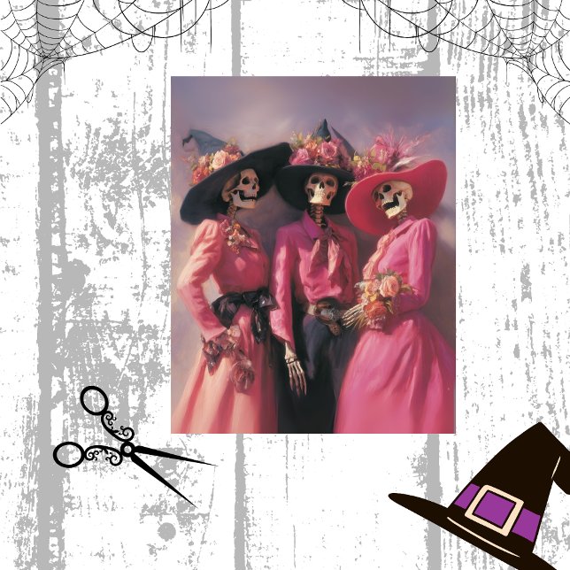 Dekoupage Skeleton Schwestern in rosa Blüten Seidenpapier (Von Creator hochgeladen)
