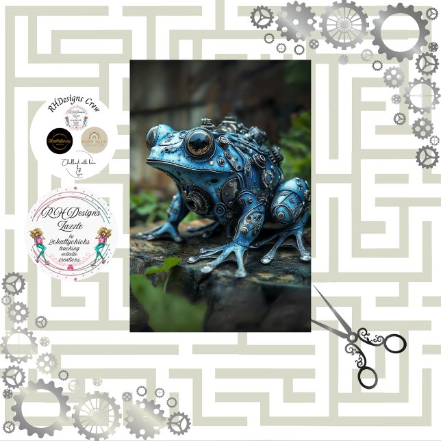 Dekoupage Steampunk Blue Frosch Tissue Paper Seidenpapier (Von Creator hochgeladen)