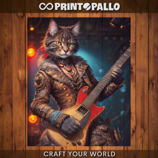Dekoupage - Steampunk-Katze spielt Gitarre Geschenkpapier Set