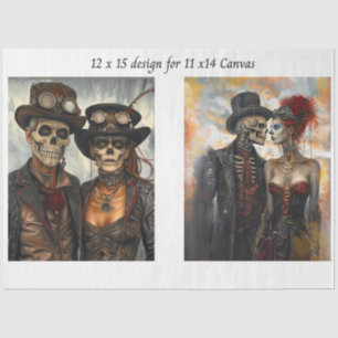 Dekoupage Steampunk-Skelett-Duo 11x14 Leinwand Seidenpapier