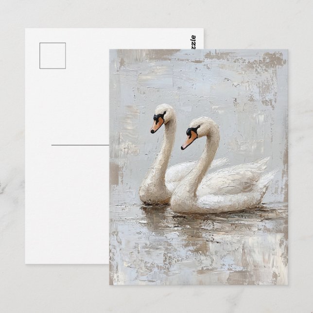 Dekoupage Swan Pair Ölgemälde Postkarte (Vorne/Hinten)