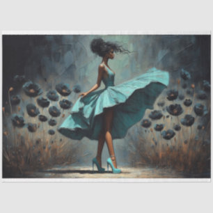 Dekoupage Tissue Aqua Blue Poppies Frauen Seidenpapier