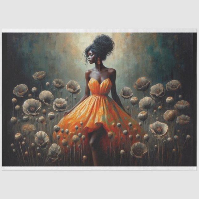 Dekoupage Tissue Fluro Orange Poppies Woman Seidenpapier (Vorderseite)