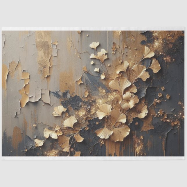 Dekoupage Tissue Gingko Blätter Flora Fauna Seidenpapier (Vorderseite)