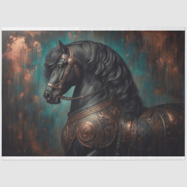 Dekoupage Tissue Paper "Friesian Ross in Armor" Seidenpapier (Vorderseite)