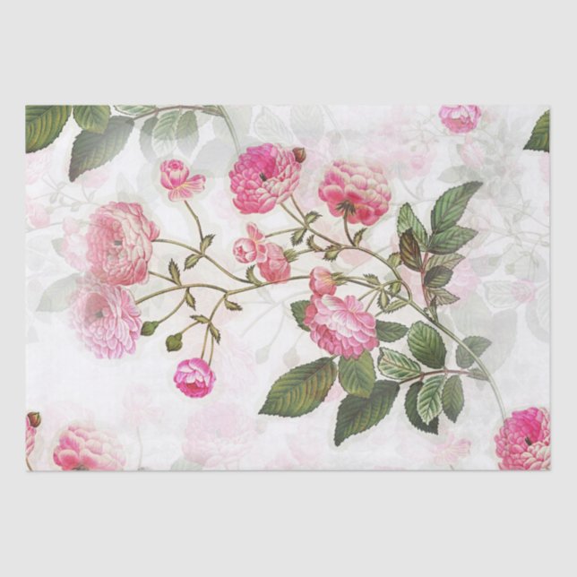 Dekoupage Tissue Paper (Vintage Blume mit rosa) Seidenpapier (Vorderseite)