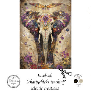 Dekoupage Vibranant Elephant farbenfrohe Blume Seidenpapier