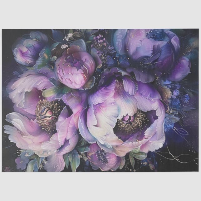 Dekoupage Vibranly Lila Pink Peonies Digital Seidenpapier (Vorderseite)